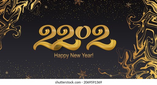 Happy New Year 2022 hand lettering calligraphy. Vector holiday illustration element. Typographic element for banner, poster, congratulations.