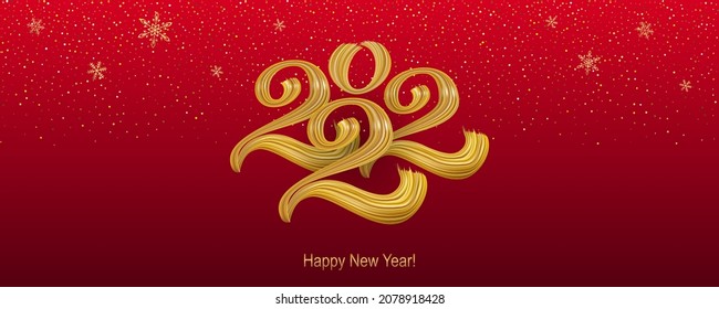 Happy New Year 2022 hand lettering calligraphy. Vector holiday illustration element. Typographic element for banner, poster, congratulations.