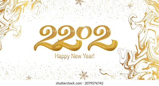 Happy New Year 2022 hand lettering calligraphy. Vector holiday illustration element. Typographic element for banner, poster, congratulations.