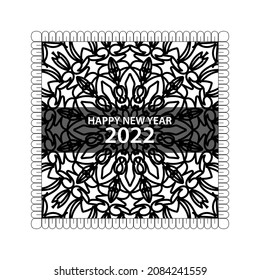 Happy new year 2022  in hand drawn indian ornament mandala on background style.