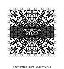 Happy new year 2022  in hand drawn indian ornament mandala on background style.