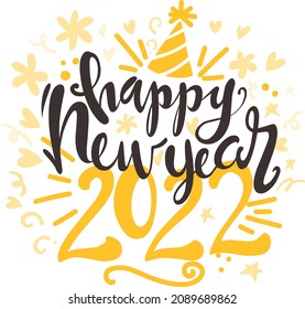 happy new year 2022 hand drawn illustration eps issolated on transparent