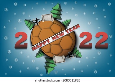 Happy new year. 2022 with  handball ball, Christmas trees and cyclist. Original template design for greeting card, banner, poster. Vector illustration on isolated background