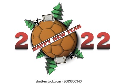 Happy new year. 2022 with  handball ball, Christmas trees and cyclist. Original template design for greeting card, banner, poster. Vector illustration on isolated background