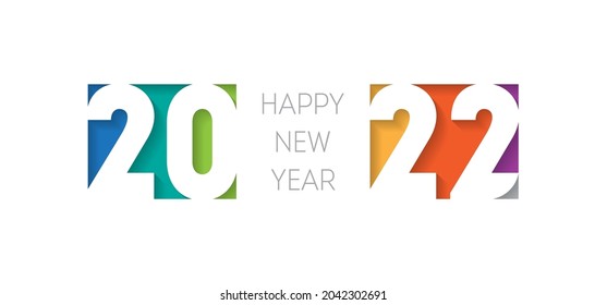 Happy new year 2022, horizontal banner. Brochure or calendar cover vector design template. Cover of business diary for 20 22 with wishes. The art of cutting paper. - Shutterstock ID 2042302691