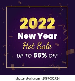 Happy new year 2022 hot sale banner,  New year  offer Template with Discount Tag, Vector illustration design
