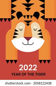 Happy New Year 2022. Illustration with tiger for poster, banner, postcard or cover.	