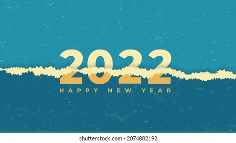 Happy New Year 2022 Illustration with Blue Torn Paper Effect Background. Holiday Vector Illustration of Blue Torn Paper Numbers 2022. 2022 Torn Paper Background Festive Poster or Banner Design