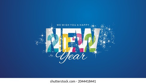 Happy New Year 2022 inside firework colorful white blue abstract background