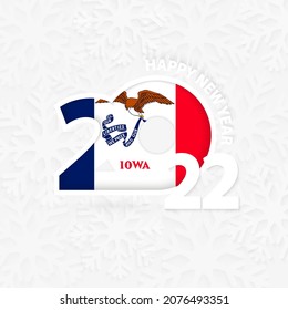Happy New Year 2022 for Iowa on snowflake background. Greeting Iowa with new 2022 year.