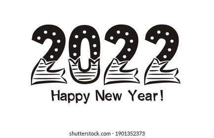 Happy new year 2022. Lettering of hand-drawn numbers on a white background. 2022 calendar heading. Vector illustration for the design of New Year cards and posters.