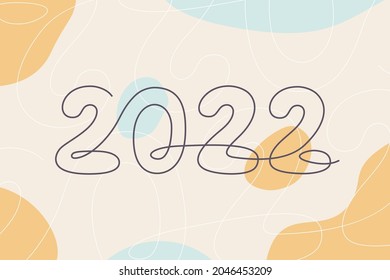 Happy New Year 2022 lettering on modern vector background with simple shapes. Greeting card design template with typography label