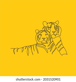 Happy new year 2022 Line art.  Tiger line minimal elegant drawing. Animal logo. Year of Tiger Happy chinese new year.