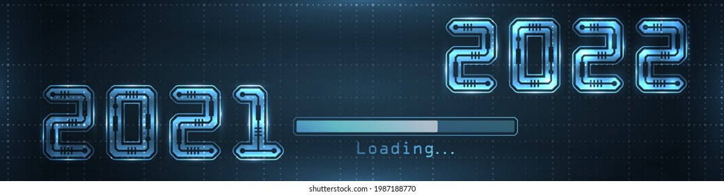 Happy New Year 2022 Loading Bar. Banner de visualización creativa futurista - Vector de ilustración