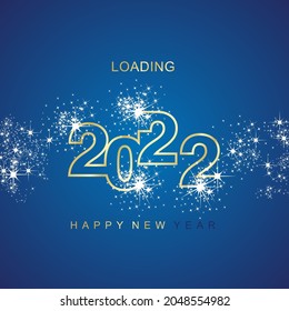 Feliz Año Nuevo 2022 cargando la chispa de fuego fuego icono del logotipo del vector azul dorado