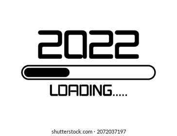 Happy new year 2022 with loading icon flat style. Progress bar almost reaching new year's eve. Vector illustration with 2022 loading. Isolated or white background
