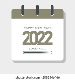 Feliz año nuevo 2022 cargando con ilustración del calendario sobre diseño de fondo aislado