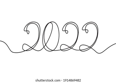Happy new year 2022 logo text design. 2022 year number design template continuous line drawing. Vector illustration with black cats isolated on white background