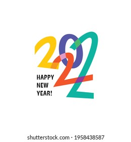 Happy New Year 2022 logo text design. Logotype of the year. Vector modern minimalistic text with colorful numbers. Conceptual cheerful youth bright explosive design. Emblem for card print social media