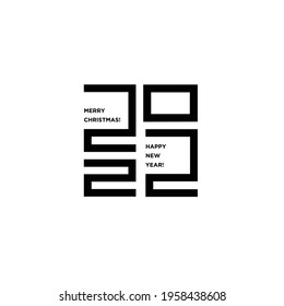 Happy New Year 2022 Logo Text Design. Vector Modern Geometric Minimalistic Text With Black Numbers. Isolated On White Background. Concept Design. The Year Of The Black Water Tiger