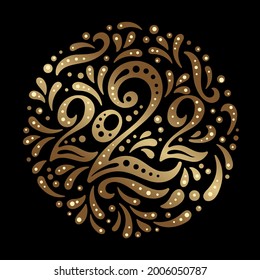 Happy New year 2022. The logo of number 2022 is in luxury style. Vector web banner, poster, greeting for social networks and media. Gold logo 2022 on a black background with golden sequins.