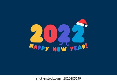 Happy New Year 2022 logo, colorful numbers with congrats. Greeting card template for New Year fun party, christmass event, calendar cover headline or logo. Vector illustration