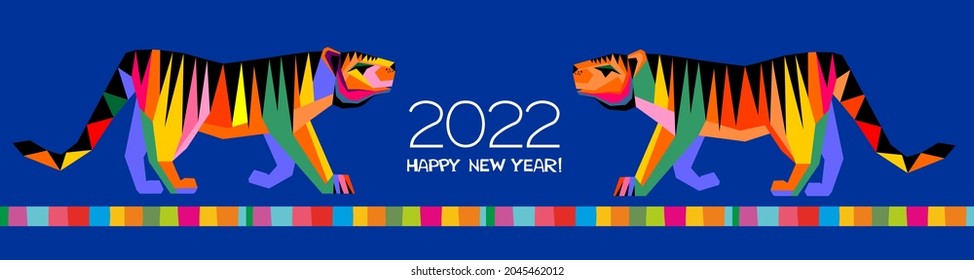 Happy New Year 2022 logo design. Cover of business diary for 2022 with tiger texture. Brochure text design template, card, banner.   Year of the tiger. Vector illustration.