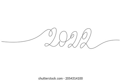 Happy new year 2022 logo text design. 2022 year number one continuous line drawing. Vector illustration with black lines isolated on white background