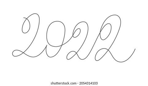 Happy new year 2022 logo text design. 2022 year number one continuous line drawing. Vector illustration with black lines isolated on white background