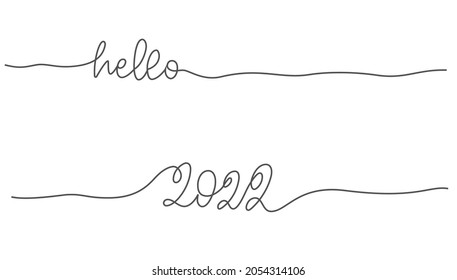 Happy new year 2022 logo text design. 2022 year number one continuous line drawing. Vector illustration with black lines isolated on white background