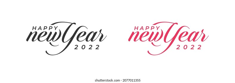 Happy New Year 2022 Logo  Abstract Hand drawn creative calligraphy vector logo design  2022 New year Logo