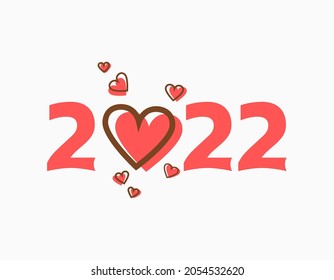 Happy new year 2022 with the love icon. Beautiful design of 2022 with pink and brown color. Trendy design for branding, cover, card, banner, calendar, book, pamphlet.