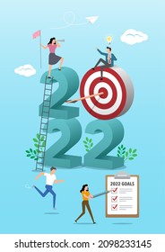 Happy New Year 2022. Vermarkter, die Social-Media-Marketing betreiben, neue Chancen suchen und die Auflösungsliste für das neue Jahr überprüfen