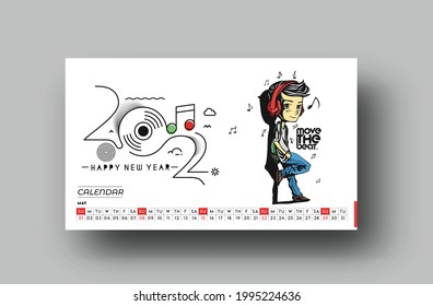 Happy new year 2022 May Calendar - New Year Holiday design elements for holiday cards, calendar Vector Illustration Background.