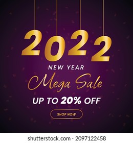 Happy new year 2022 Mega sale banner,  New year  offer Template with Discount Tag, Vector illustration design
