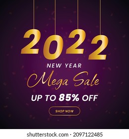 Happy new year 2022 Mega sale banner,  New year  offer Template with Discount Tag, Vector illustration design
