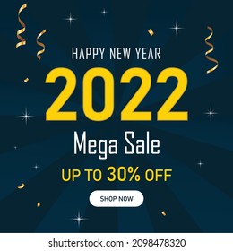 Feliz año nuevo 2022 mega venta banner, New year offer Template with Discount Tag, Vector ilustración design
