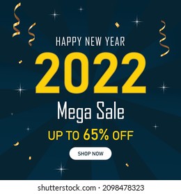 Happy new year 2022 mega  sale banner,  New year  offer Template with Discount Tag, Vector illustration design
