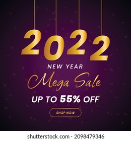 Feliz año nuevo 2022 Mega sale banner, New year offer Template with Discount Tag, Vector ilustración design

