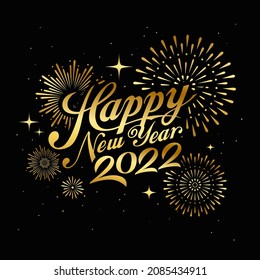 Happy new year 2022 message with firework gold at night concept design, vector illustration