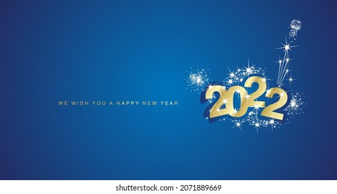 Happy New Year 2022 modern design with firework white stars gold blue greeting card vector design