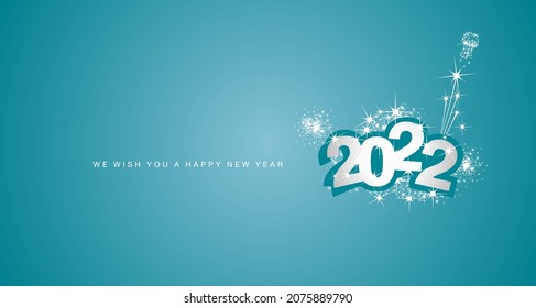 Happy New Year 2022 modern design with firework white stars grey sea green greeting card vector design