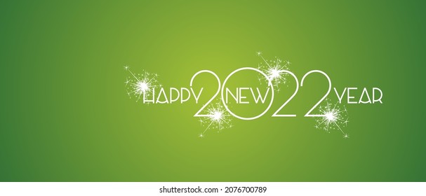 Happy New Year 2022 modern white shining light typography logo sparkle firework green background greeting card