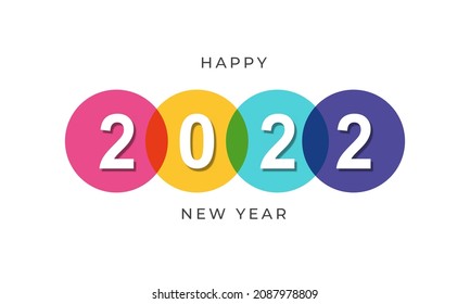 Happy new year 2022 with a multi-color circle illustration on isolated background design