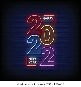 Happy New Year 2022 Neon Signs Style Text Vector