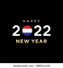 Happy New Year 2022 with Netherlands Flag. Vector illustration. 2022 poster, card, header, website.