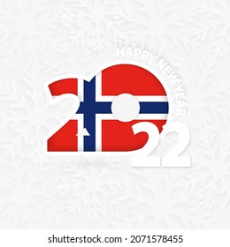 Happy New Year 2022 for Norway on snowflake background. Greeting Norway with new 2022 year.