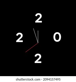 Happy New Year 2022. numbers 2022, gold watch with Roman numeral and countdown midnight with loading bar on white background.