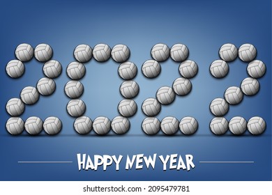 Happy New Year. 2022 numbers made from volleyball balls. Design pattern for greeting card, banner, poster, flyer, party invitation, calendar. Vector illustration
