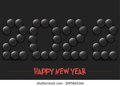 Happy New Year. 2022 numbers made from hockey pucks. Design pattern for greeting card, banner, poster, flyer, party invitation, calendar. Vector illustration